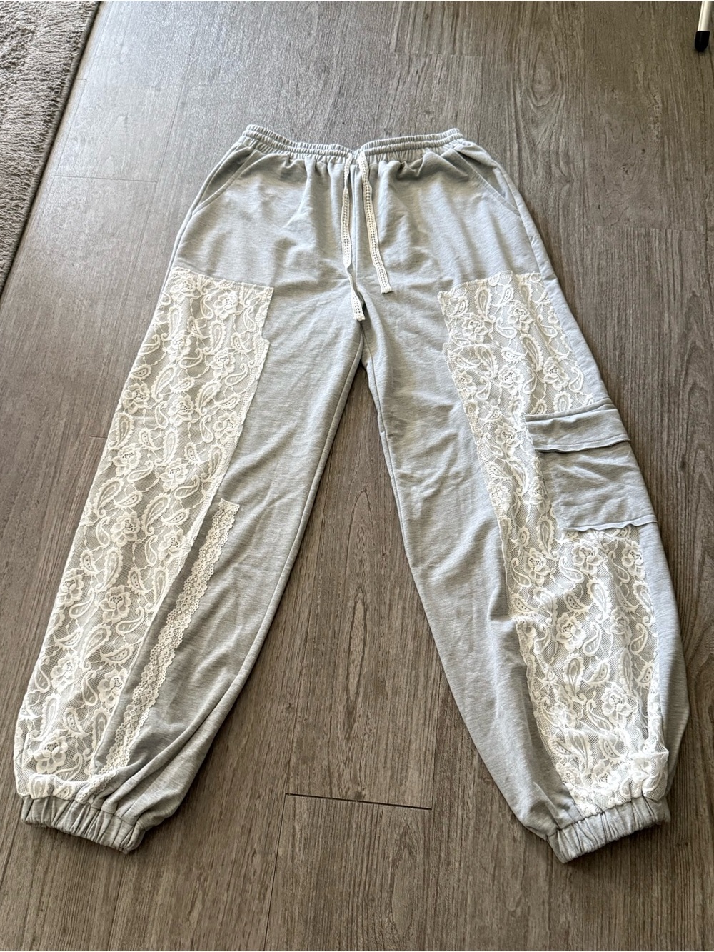 Ruri & Ruda Gray Lace Panel Jogger Pants NWOT
